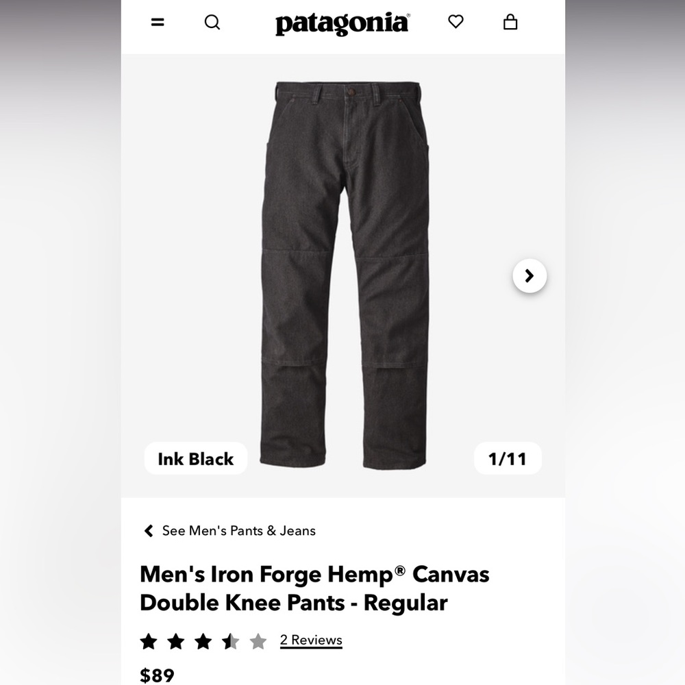 NWOT Patagonia Men’s Iron Forge Hemp Canvas Double Knee Pants - Short